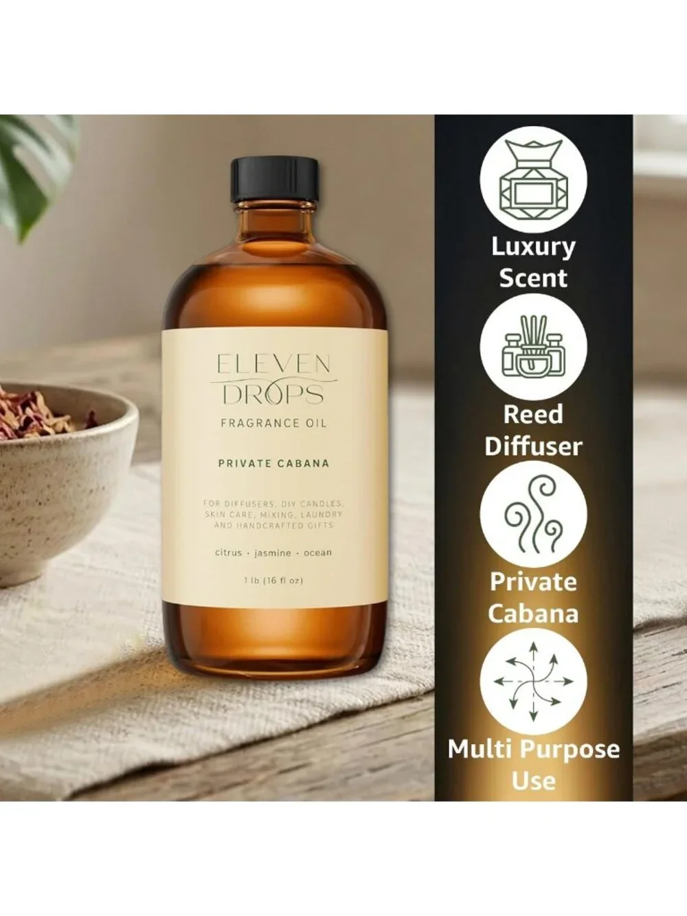Citrus & Ocean Notes Diffuser Oil - 16 oz Aromatherapy for Home & Spa